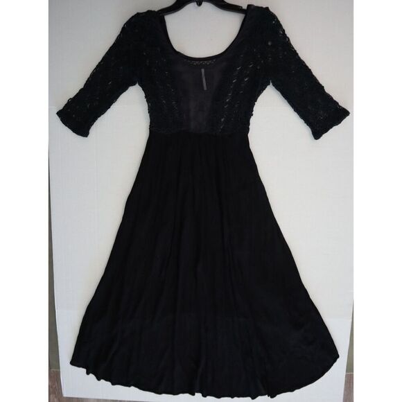 Free People Women's z 4 Black Embroidered Lonesome Dove High-Low Hem Dress - Picture 16 of 16